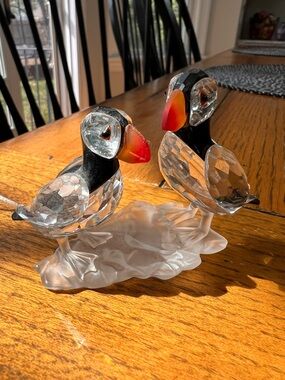Swarovski Crystal Puffin Bird Figurine Pair